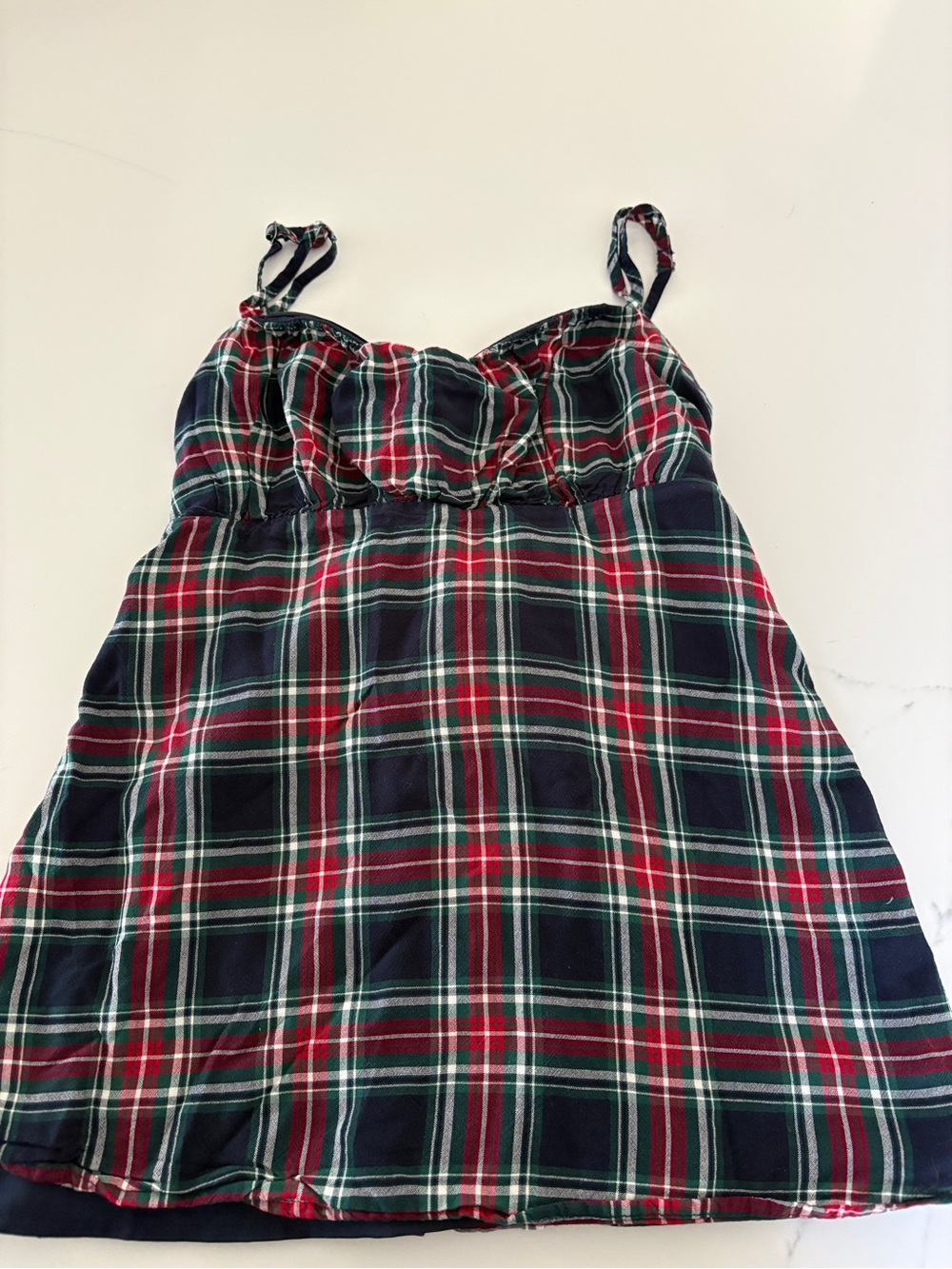 Hollister Navy Top with Red/Green/White Accent Plaid